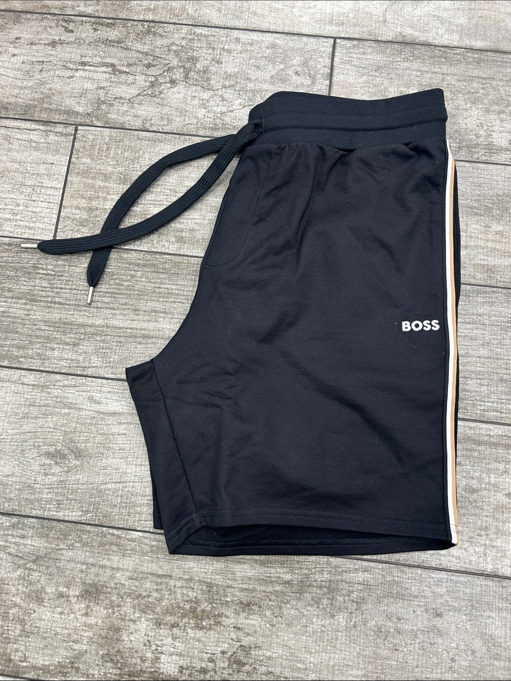100% Authentic BOSS Men's Black Athletic Shorts with Side Stripe NWT